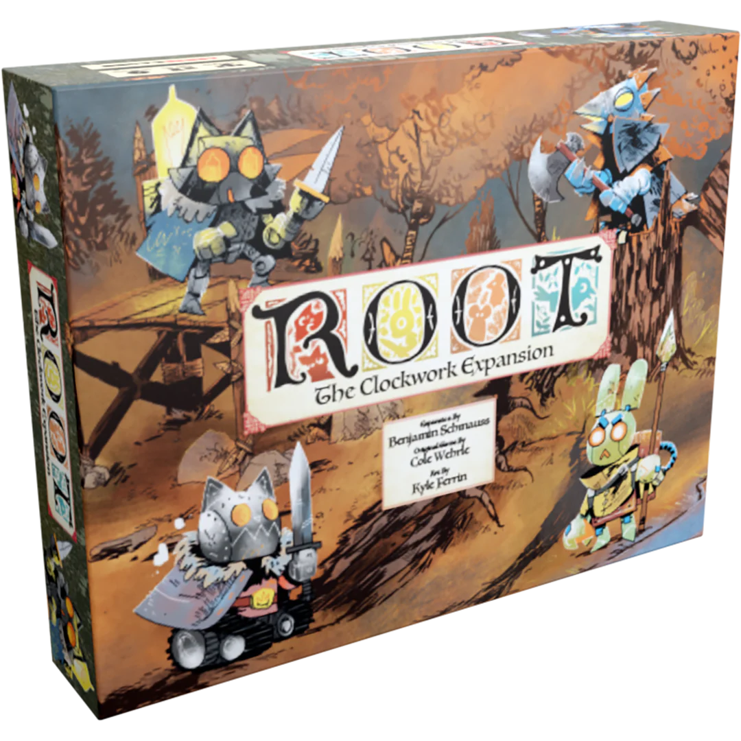 Root - Clockwork Expansion box featuring animal robot factions in a forest setting.