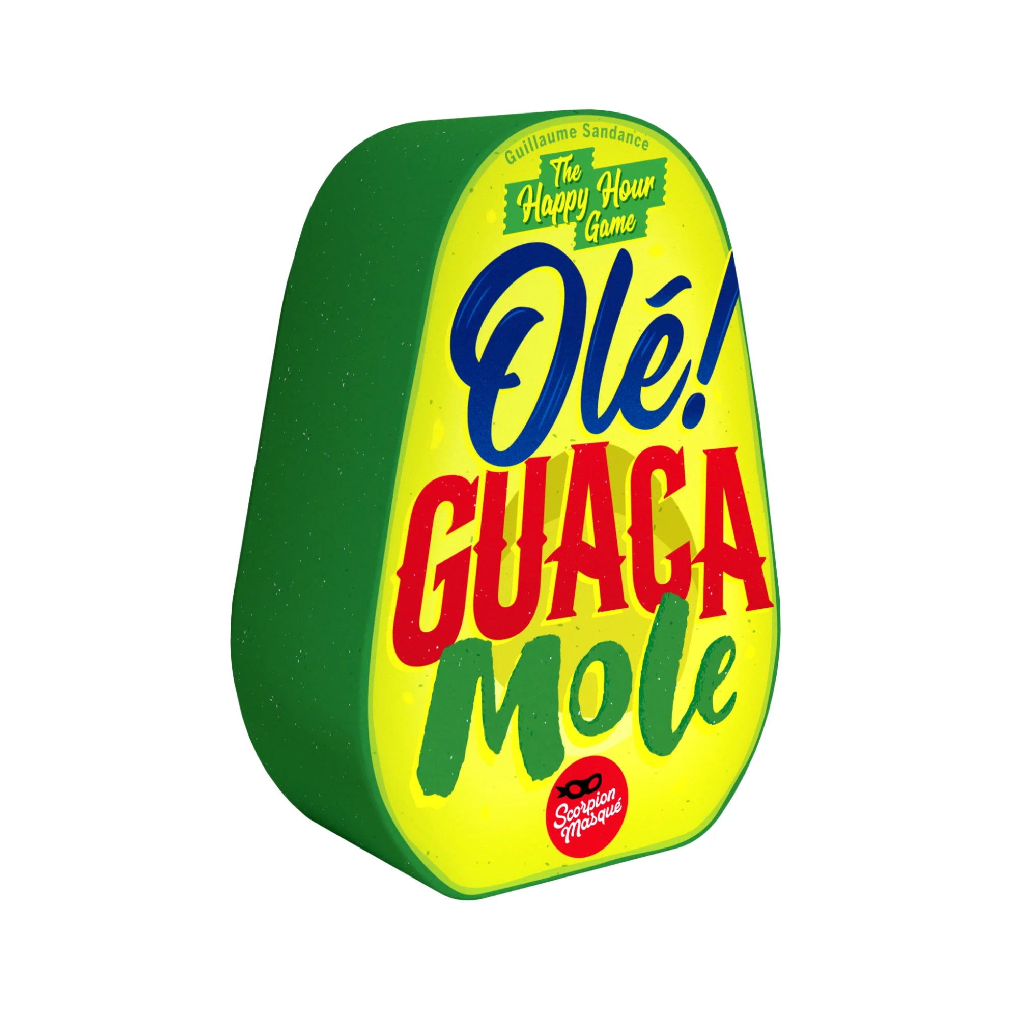Olé Guacamole word association game in an avocado-shaped box.