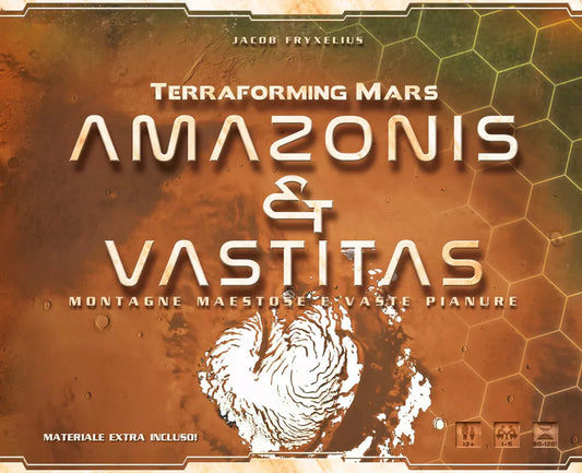 Terraforming Mars: Amazonis & Vastitas box displaying the Amazonis map and Italian text.