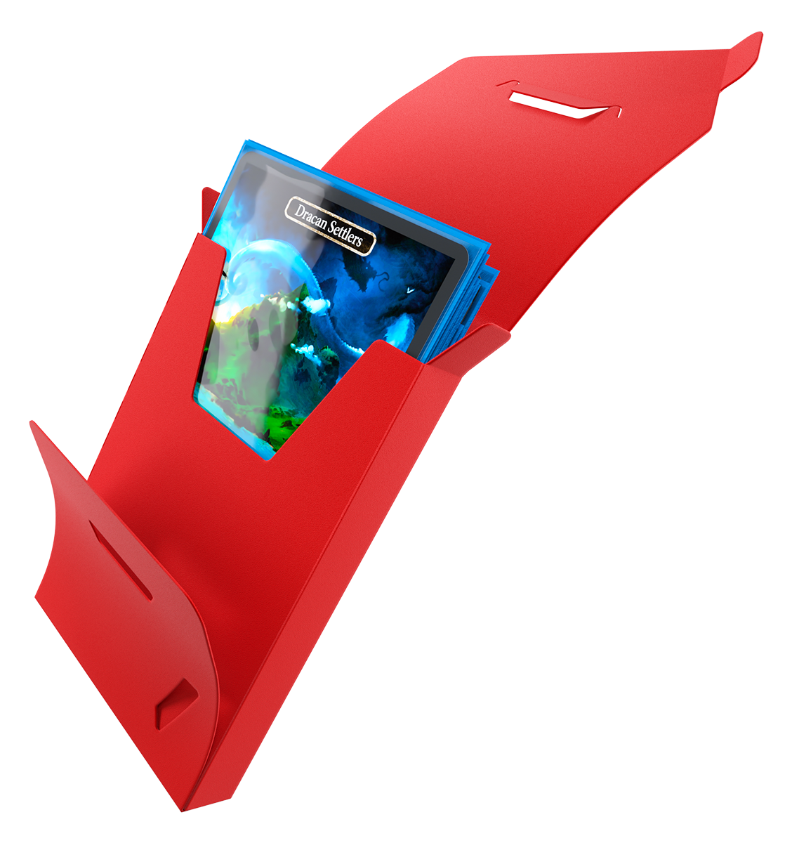 Cube Pocket 15+ red folder holding colorful trading cards.