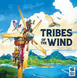 Tribes of the Winds board game box featuring characters with elemental magic above a green landscape.