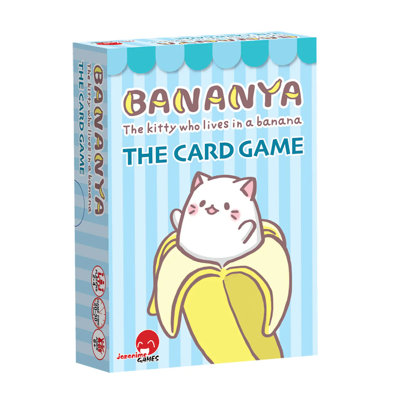 Bananya game box featuring a banana cat anime character inside a peeled banana.