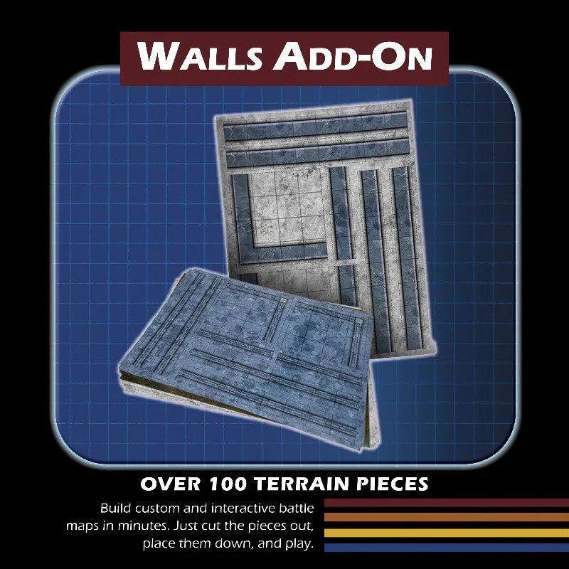 Dungeon Craft Walls Pack 2D Terrain for D&D RPG, two dungeon wall sheets displayed on blue grid.