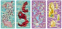 The Infinite Maze tarot card set featuring four cards with colorful, abstract maze-like patterns.