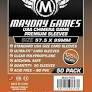 Mayday Games Card Sleeves, 57.5mm x 89mm, 60-pack, archival safe polypropylene, orange and black label.