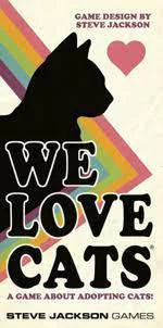 We Love Cats board game with heart, rainbow lines, and cat silhouette on packaging.
