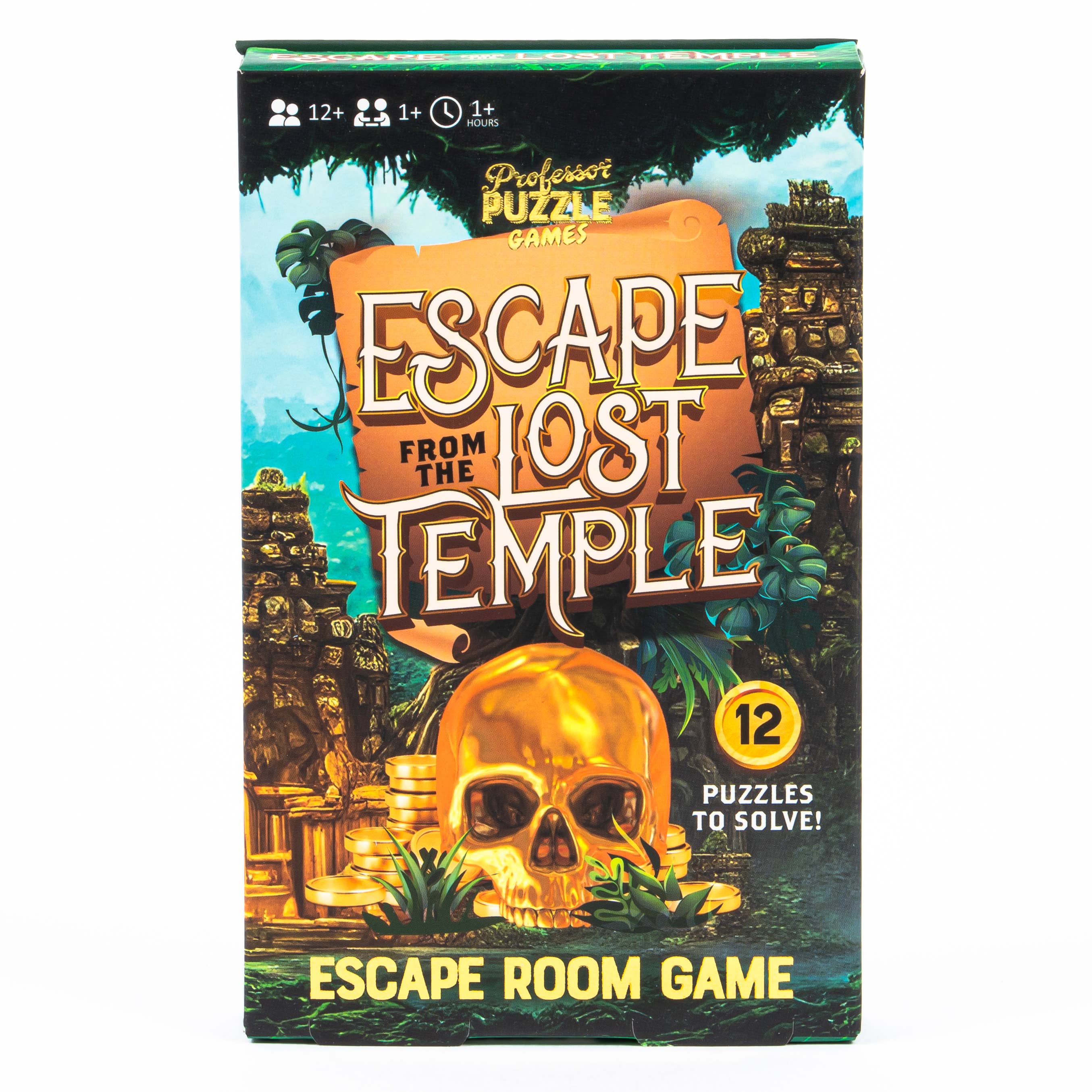 Escape from the Lost Temple game with golden skull and temple puzzles.