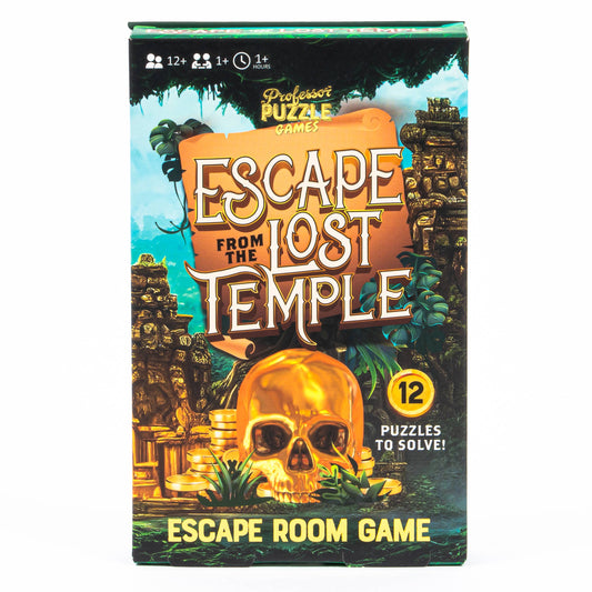 Escape from the Lost Temple game with golden skull and temple puzzles.