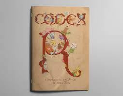 Codex R book cover, beige with colorful title and floral designs for a fantasy game.