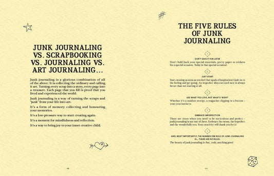 A Year of Junk Journaling book with scrapbook prompts and art activities.