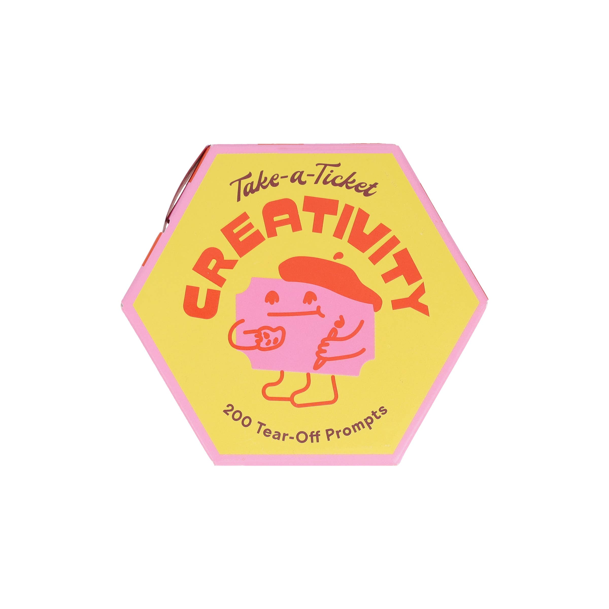 Take-a-Ticket: Creativity boxed set with 200 tear-off artist prompts and a cartoon figure on the packaging.