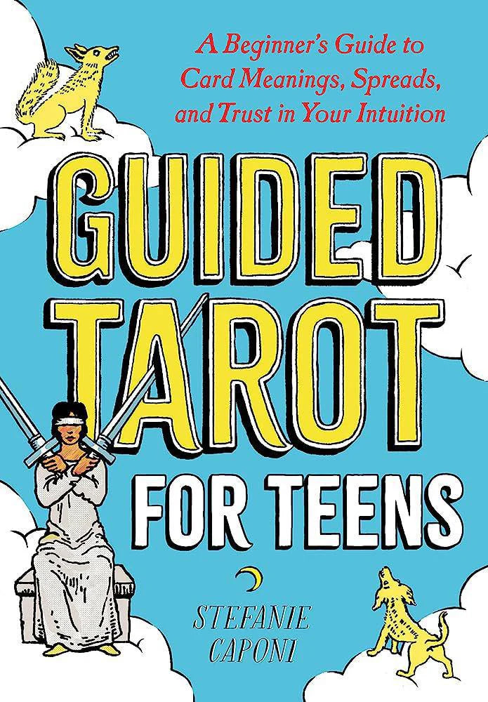Guided Tarot for Teens book cover with illustrations of a fox, cat, and girl holding swords.