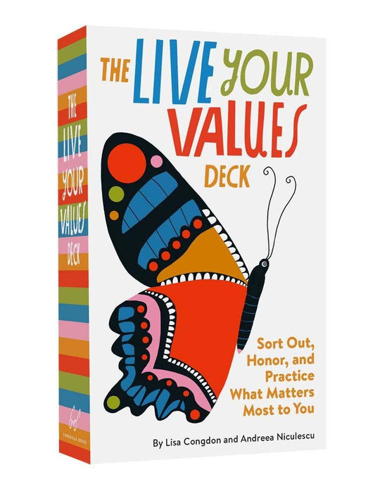 The Live Your Values Deck by Lisa Congdon and Andreea Niculescu, book cover with butterfly graphic.