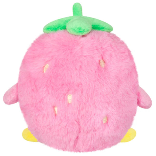 Strawberry Penguin Alter Ego Squishable plush, round and pink with green leaves, yellow feet, and arms.