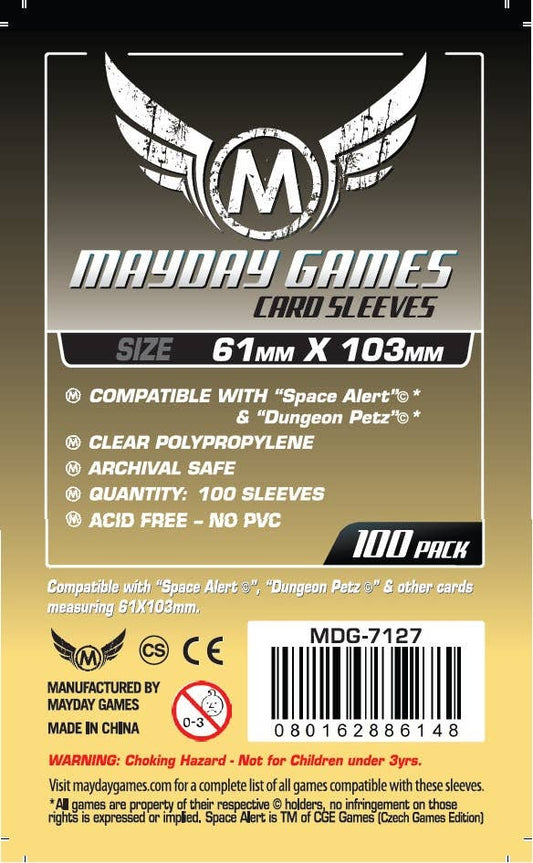 Magnum Space Card Sleeves 61 x 103 mm, pack of 100, black and gold, compatible with Dungeon Petz and Space Alert.