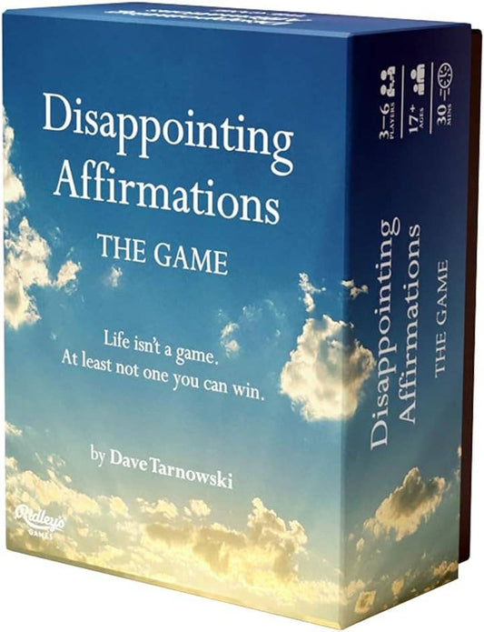 Disappointing Affirmations: The Disappointing Game box, anti-positivity party game.