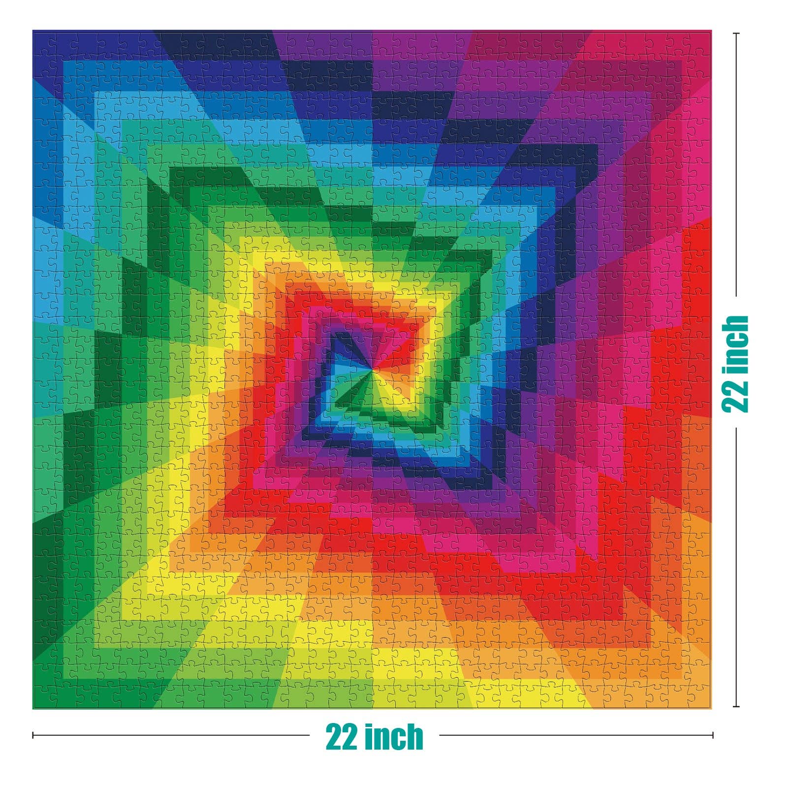 Pixel Spiral 1000 piece jigsaw puzzle, 22″ x 22″, with grid pattern.