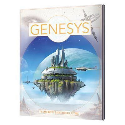 Genesys Game Masters Screen with futuristic city and spaceships artwork.