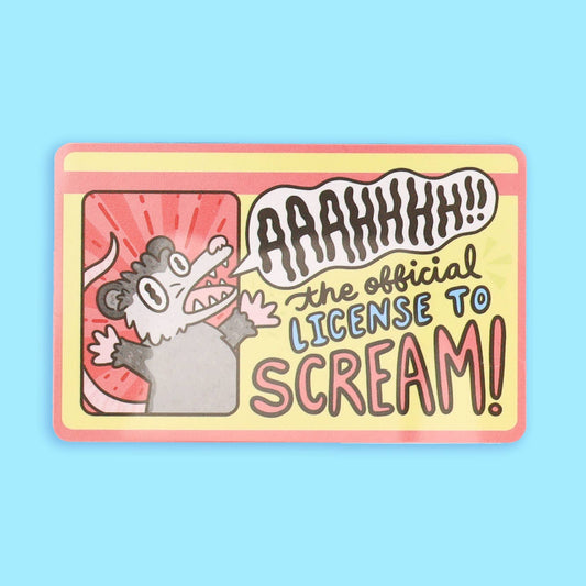 Turtles Soup License to Scream novelty card featuring a cartoon opossum shouting AAAHHH.