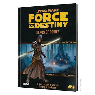 Star Wars Roleplaying: Force and Destiny: Nexus of Power Sourcebook cover featuring a hooded figure near Jedi temples.