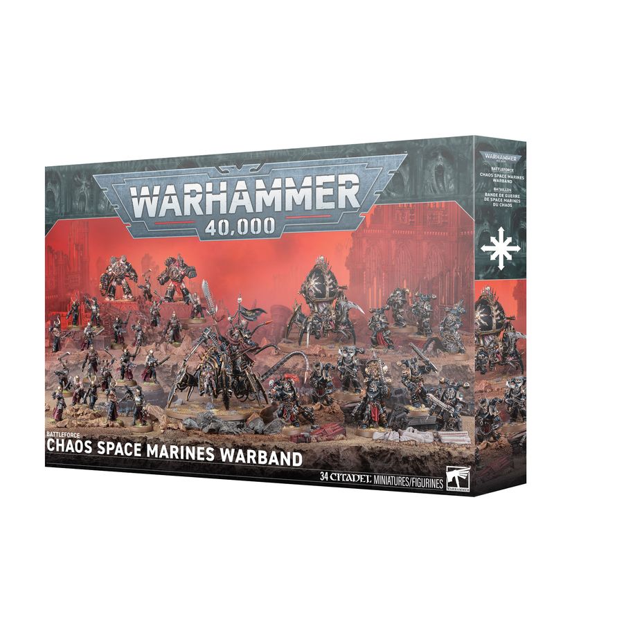 BATTLEFORCE: CHAOS SPACE MARINES WARBAND box with images of painted Chaos Space Marines miniatures on the front.