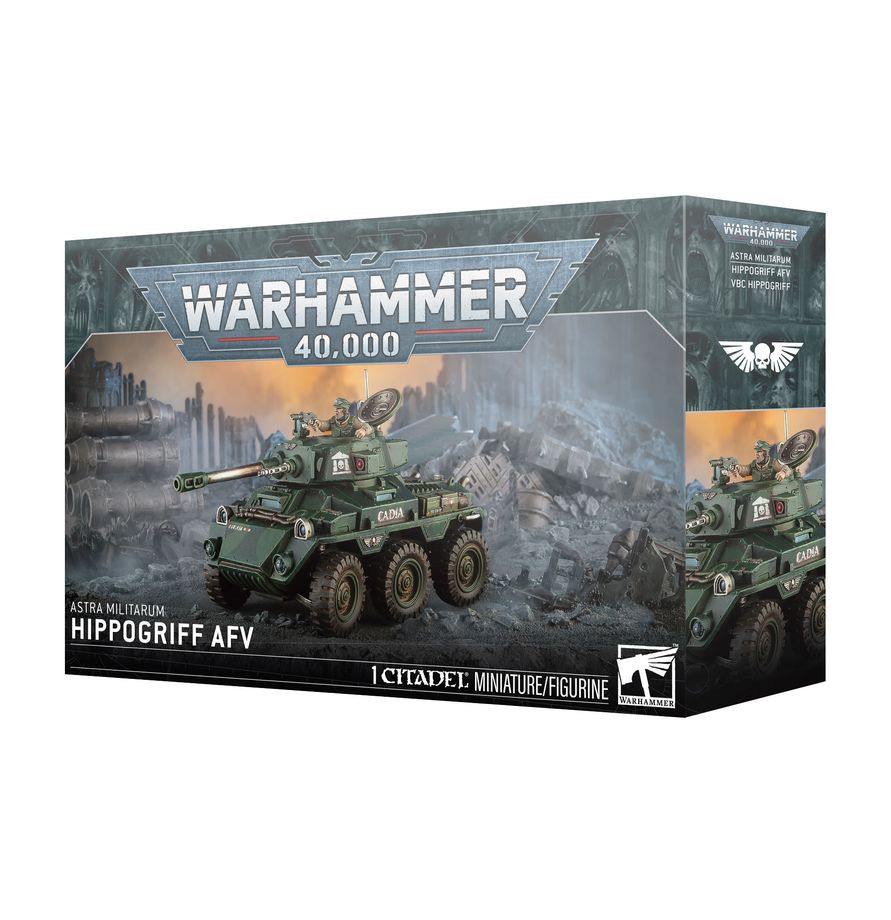 ASTRA MILITARUM: HIPPOGRIFF AFV model kit box showing armored vehicle illustration on front.