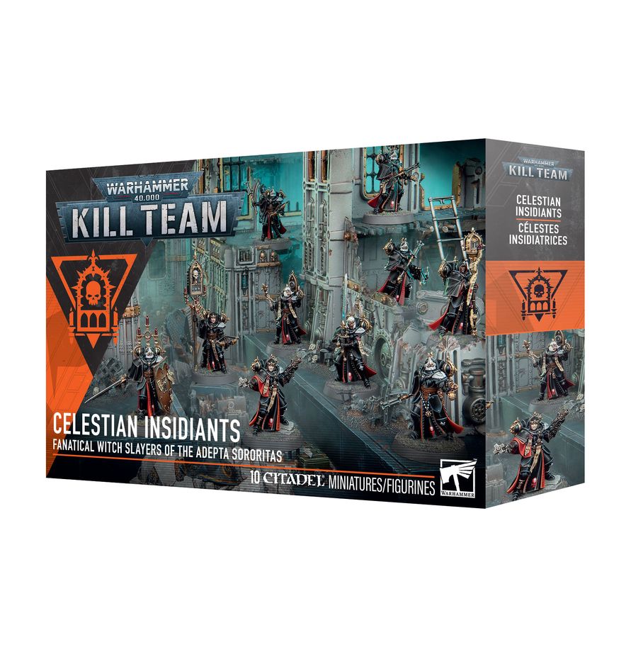Kill Team: Celestian Insidiants box with 10 Adepta Sororitas miniatures for Warhammer 40,000.