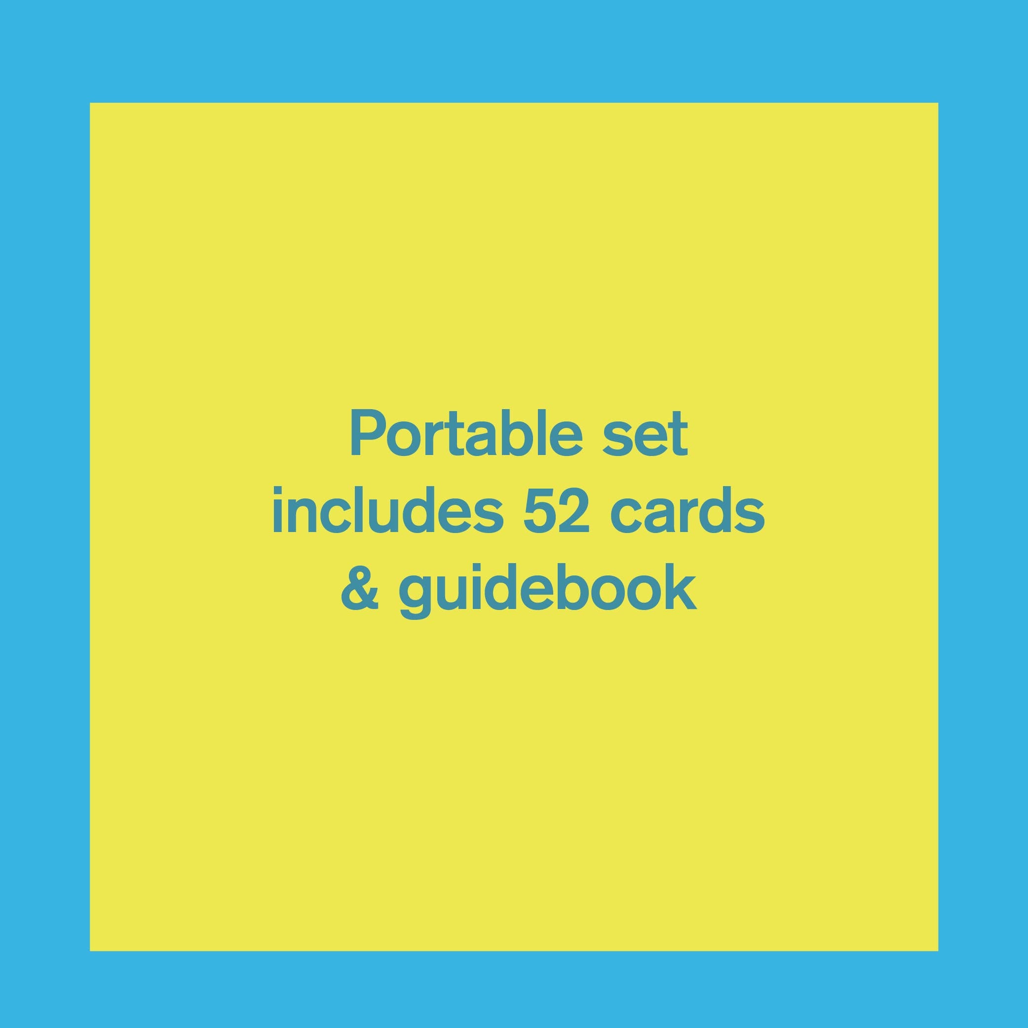 Artists Deck: 52 cards and guidebook for overcoming creative block, blue text on yellow background.