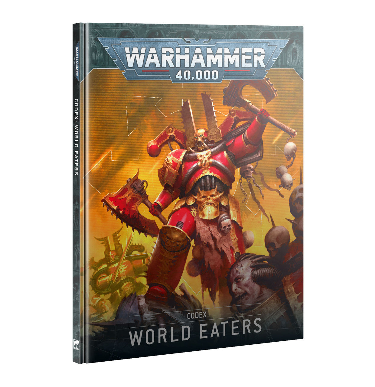 Codex: World Eaters hardback book with army rules; cover shows a red-armored warrior.