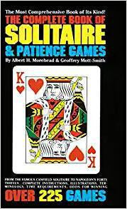 The Complete Book of Solitaire and Patience Games book cover with card game instructions and King of Hearts card.