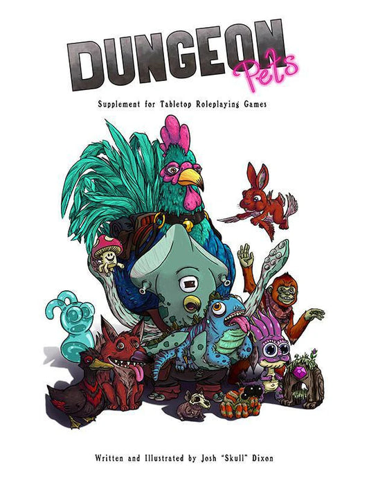 Dungeon Pets board game featuring monster pets including a rooster, fox, frog, and ape on the cover art.