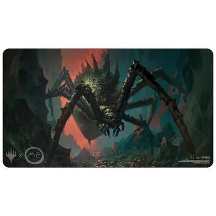 Shelob (LTR) Standard Playmat for Magic the Gathering with a large spiky spider in dark red and green lighting.