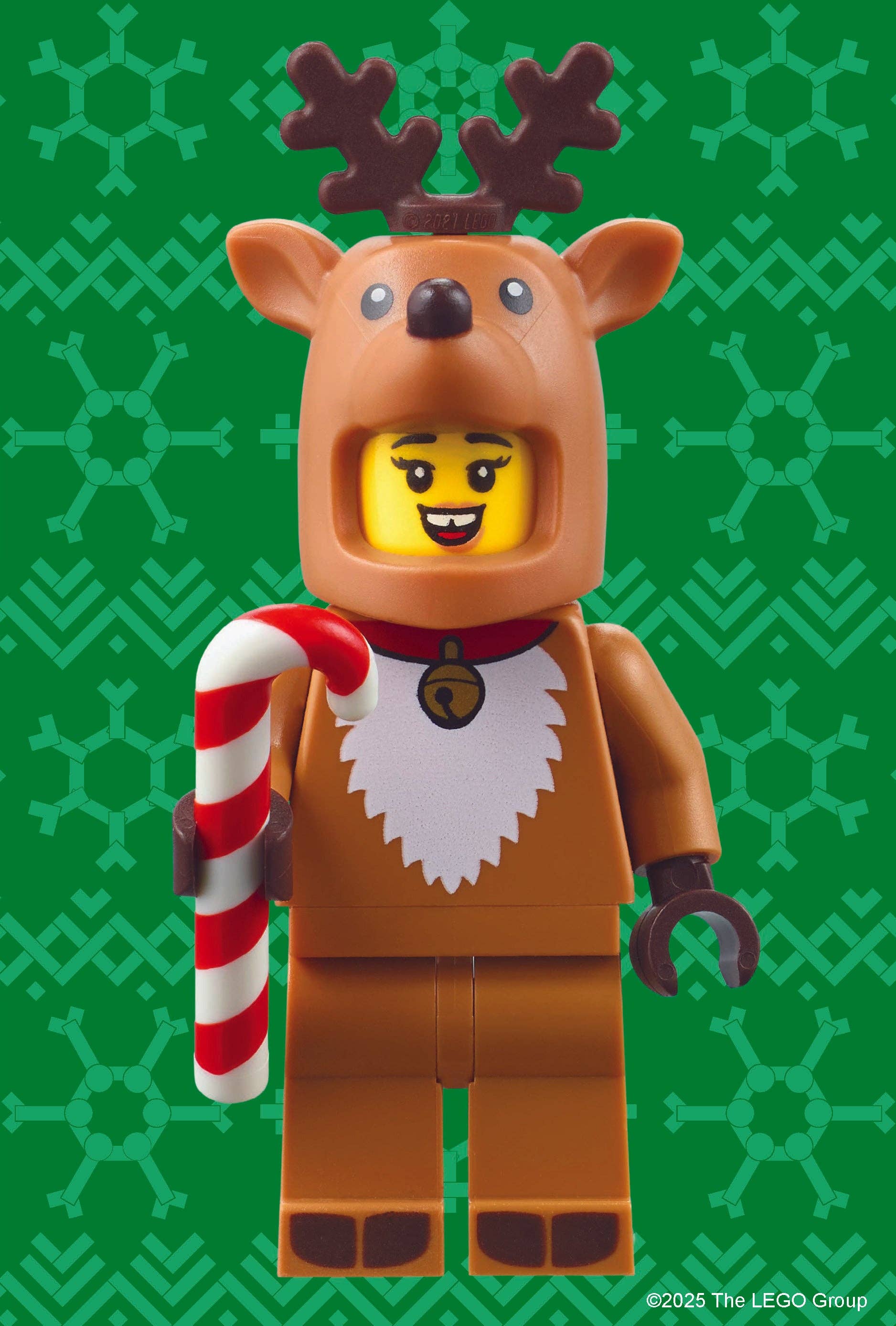 LEGO Mystery Minifigure Mini Puzzle, Christmas Edition, featuring a reindeer minifigure with candy cane.