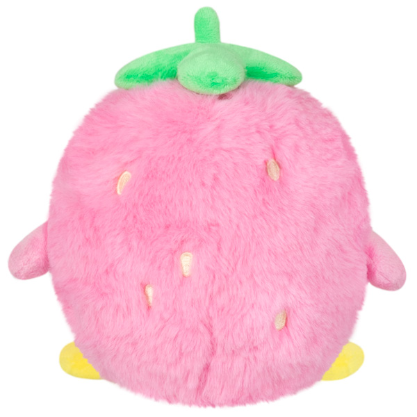 Round pink Strawberry Penguin Alter Ego Squishable plush with green leaves and yellow feet.