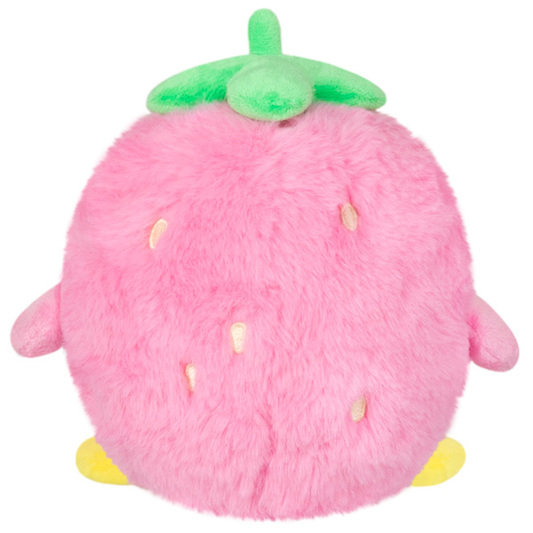 Round pink Strawberry Penguin Alter Ego Squishable plush with green leaves and yellow feet.