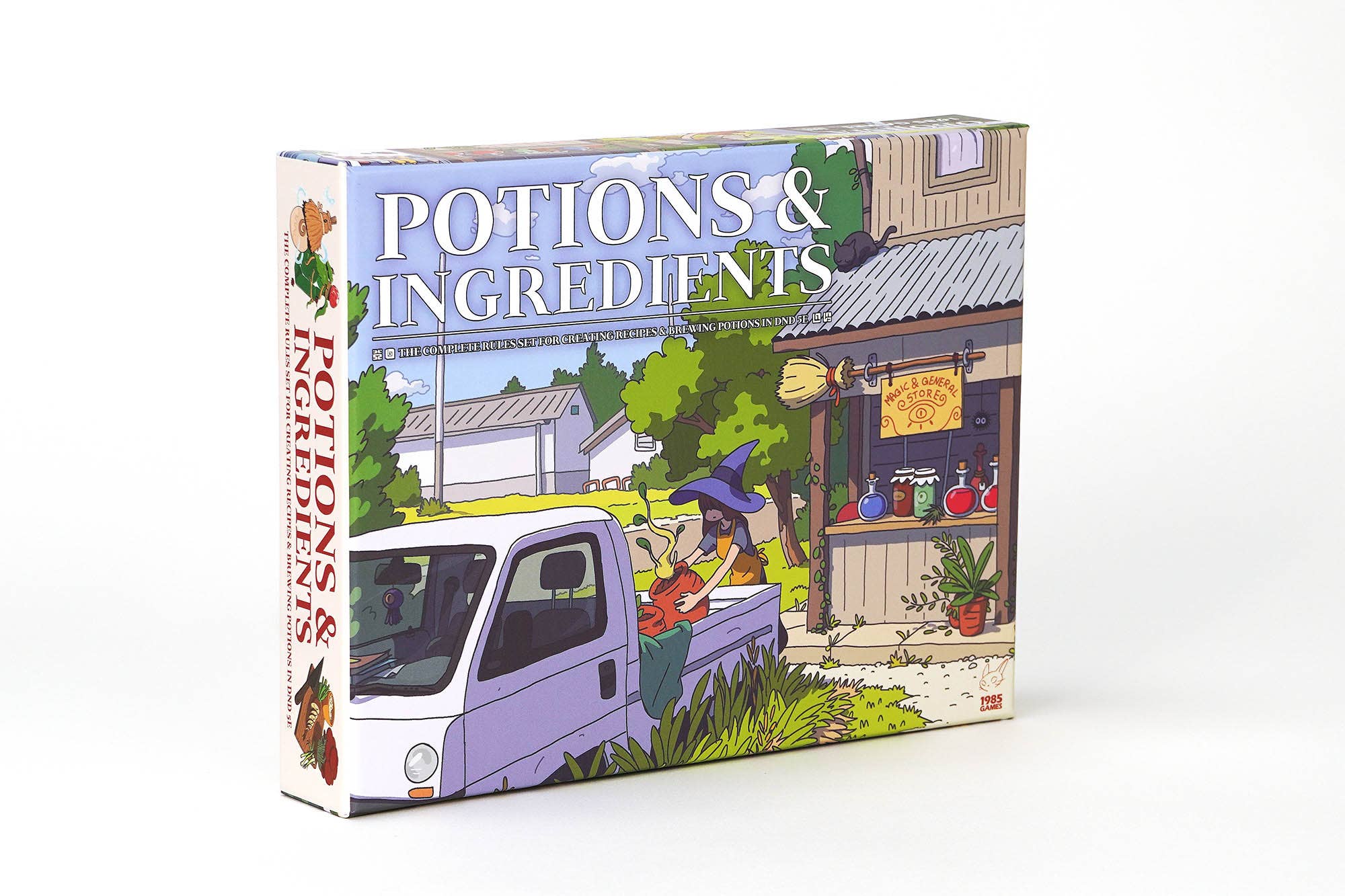 Obojima Potion & Ingredient Deck Box with potion brewing and ingredient cards in cartoon art style.