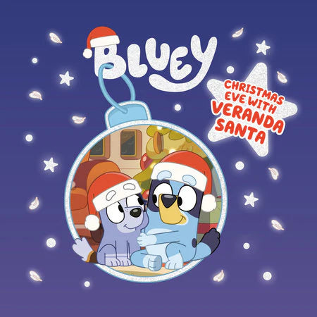 Bluey: Christmas Eve with Veranda Santa ornament featuring Bluey and Bingo in Santa hats.