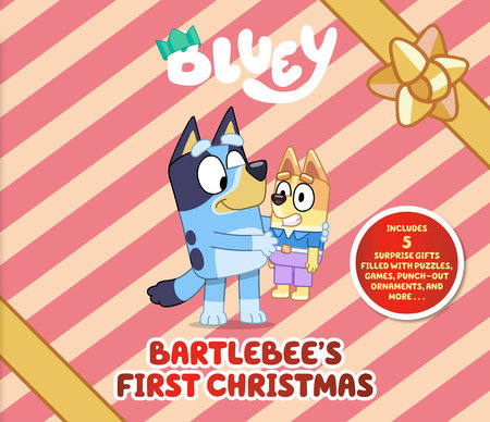 Bluey: Bartlebee’s First Christmas book featuring Bluey and Bartlebee on a festive background.