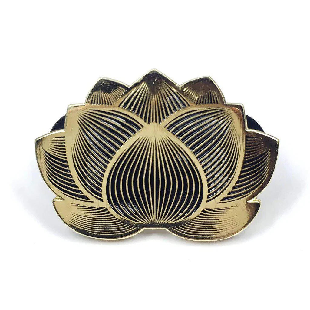 Kolorspun Lotus Flower enamel pin, white with black detailing.