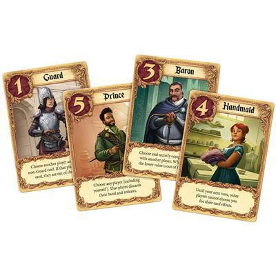 Love Letter (New Edition, Bag) cards: Guard, Prince, Baron, and Handmaid characters shown.