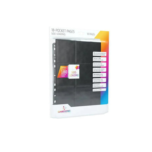 Gamegenic Sideloading 18-Pocket Pages, black, pack of 10 pages for card storage and organization.