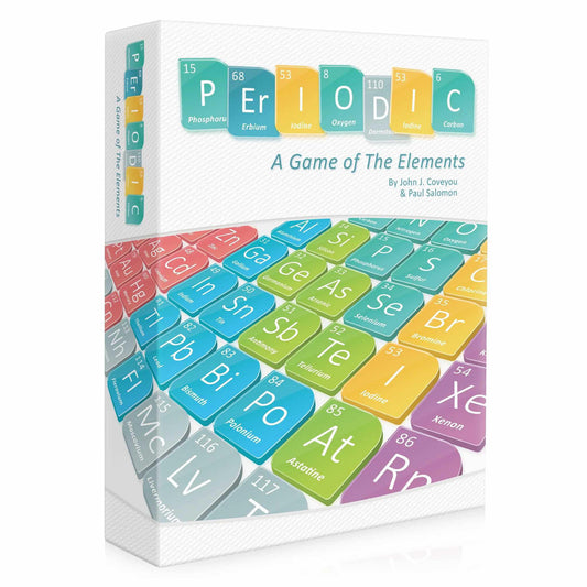 Box for Periodic chemistry game, themed around the periodic table of elements.