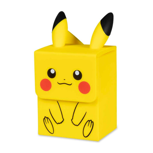Pokémon TCG Deck Buddies Pikachu Deck Box, yellow with ears, red cheeks, and Pikachu face on the front.