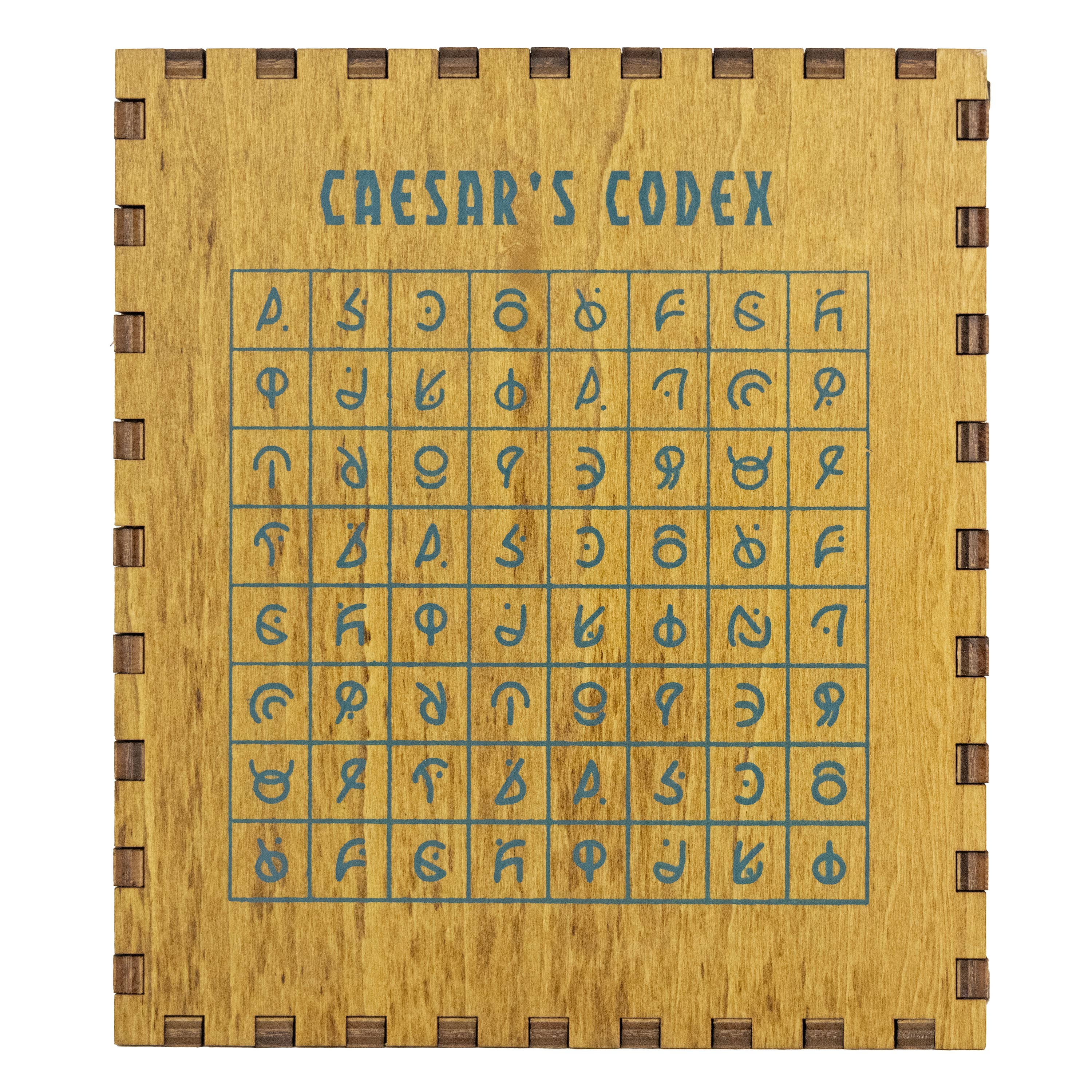 True Genius Caesars Codex Secret Puzzle Box featuring a grid of mysterious symbols.