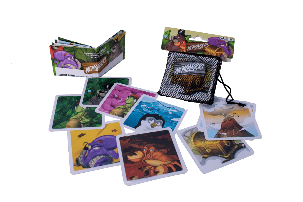Memoarr Beach Edition with animal cards, rule booklet, and waterproof game materials.