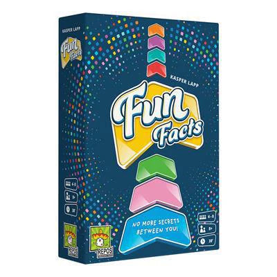 Fun Facts game box with arrow designs and the tagline No more secrets between you.