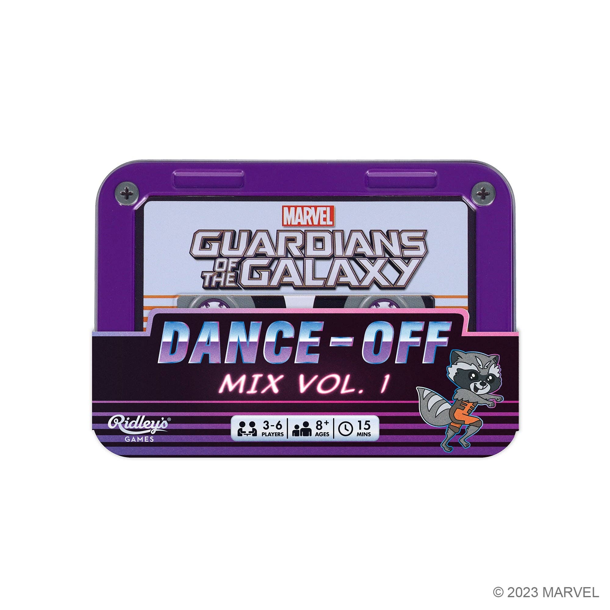 Marvel Guardians of the Galaxy Dance-off game box featuring Rocket Raccoon and Star-Lord on the cover.