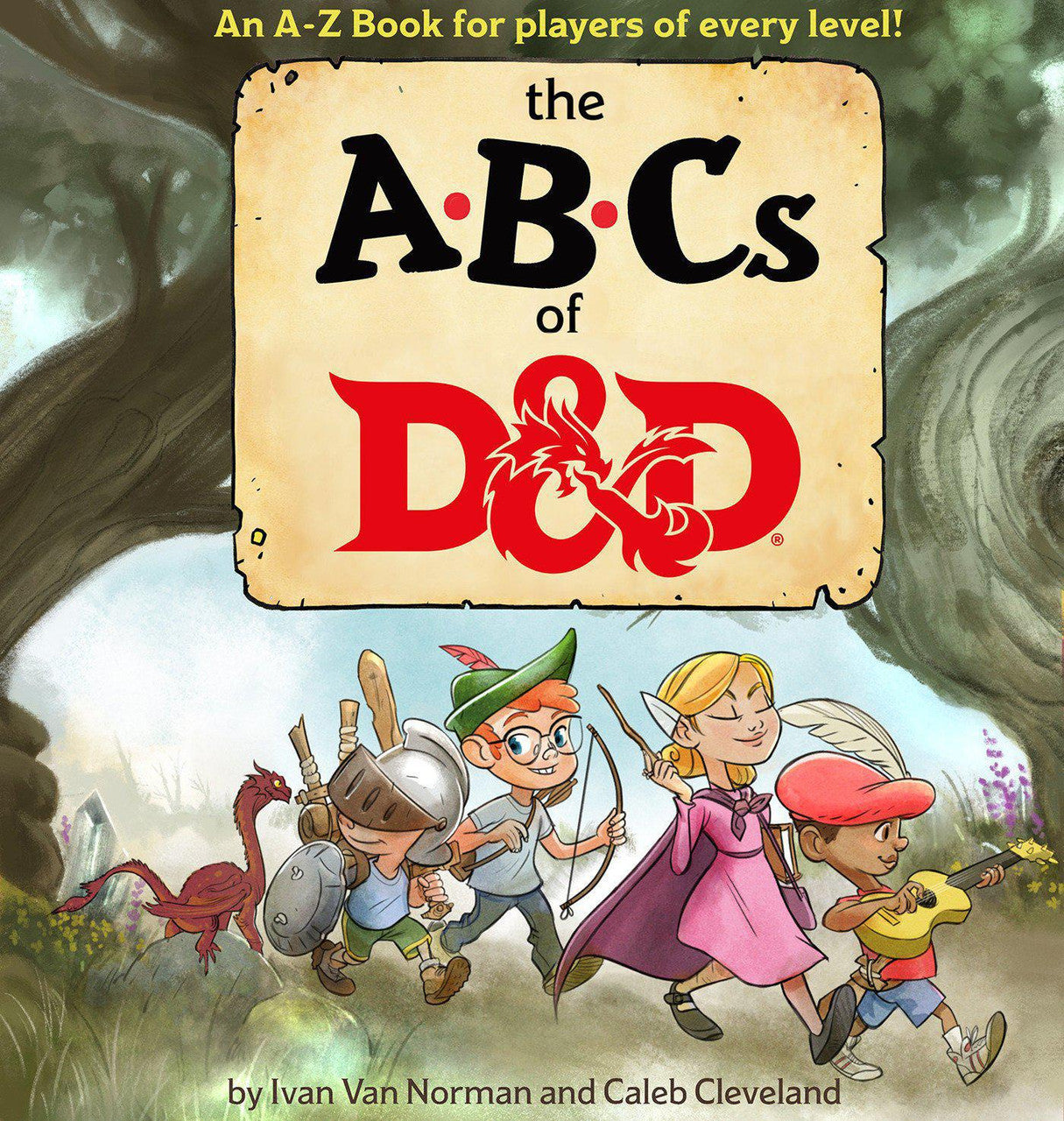 ABCs of D&D (Dungeons & Dragons Childrens Book) with four kids in fantasy costumes under trees on the cover.