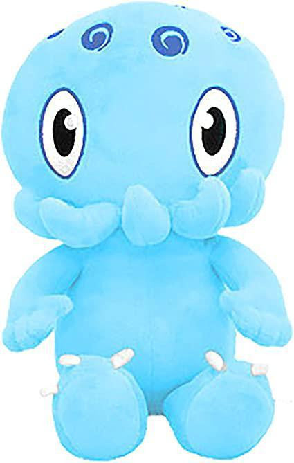 C is for Cthulhu BLUE Baby Plush, blue octopus toy with big eyes, swirl head, and facial tentacles.