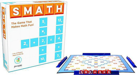 SMATH board game featuring crossword-style math equations for STEM skill development.